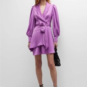 NWT LIV FOSTER LONG-SLEEVE COLLARED WRAP DRESS SELF TIE WAIST SMOKEY IRIS PURPLE